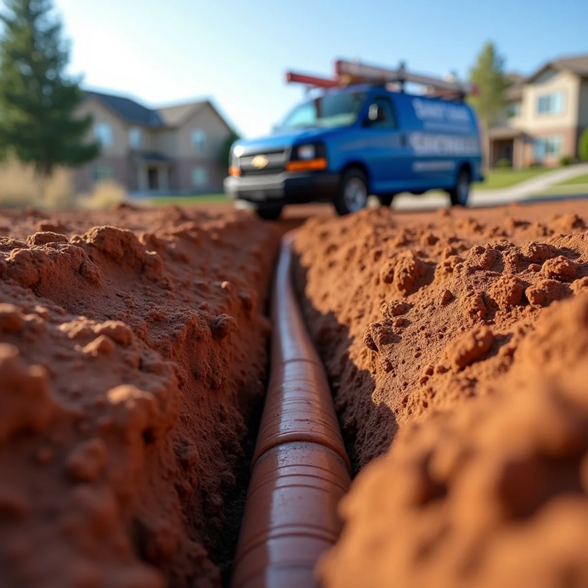 Cracked and offset sewer pipe in expansive clay soil during an excavation in Arapahoe County, Colorado