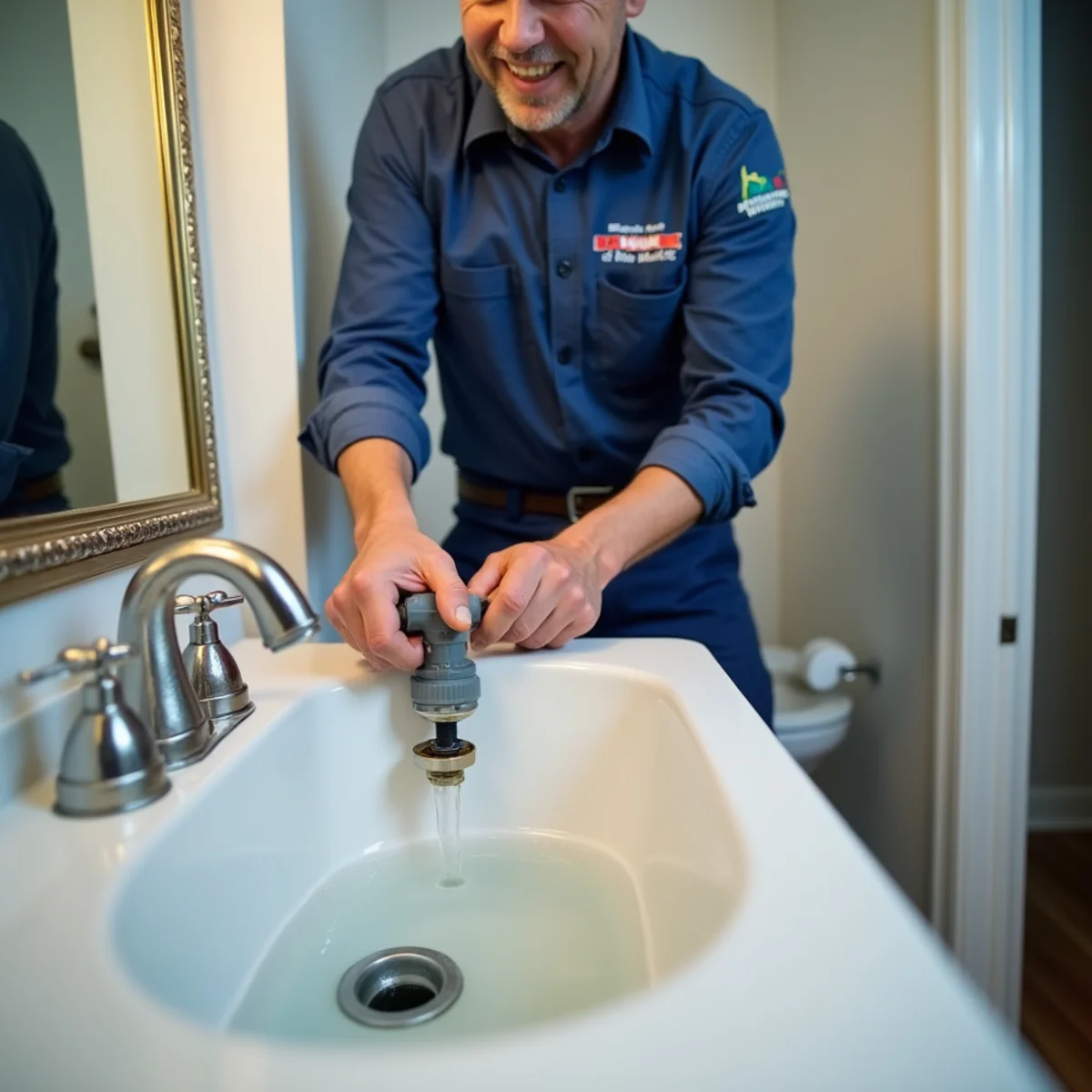 Homeowner clearing a slow bathroom sink drain in a Lakewood, Colorado home