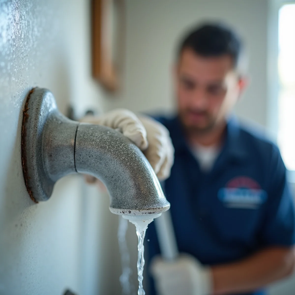 White mineral scale buildup on a faucet and showerhead caused by hard water in a Denver metro home