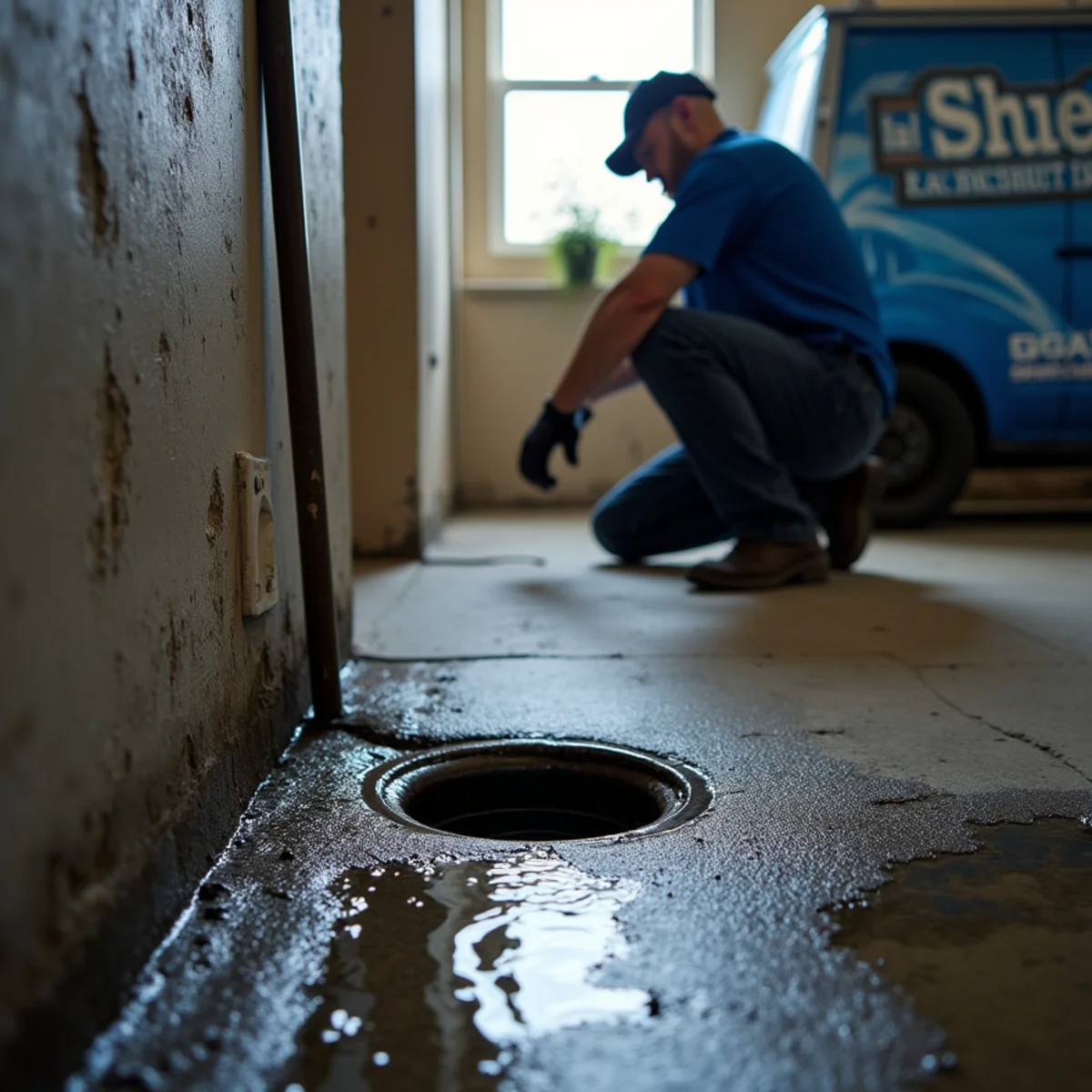 Sewage backing up from a basement floor drain in an Aurora, Colorado home