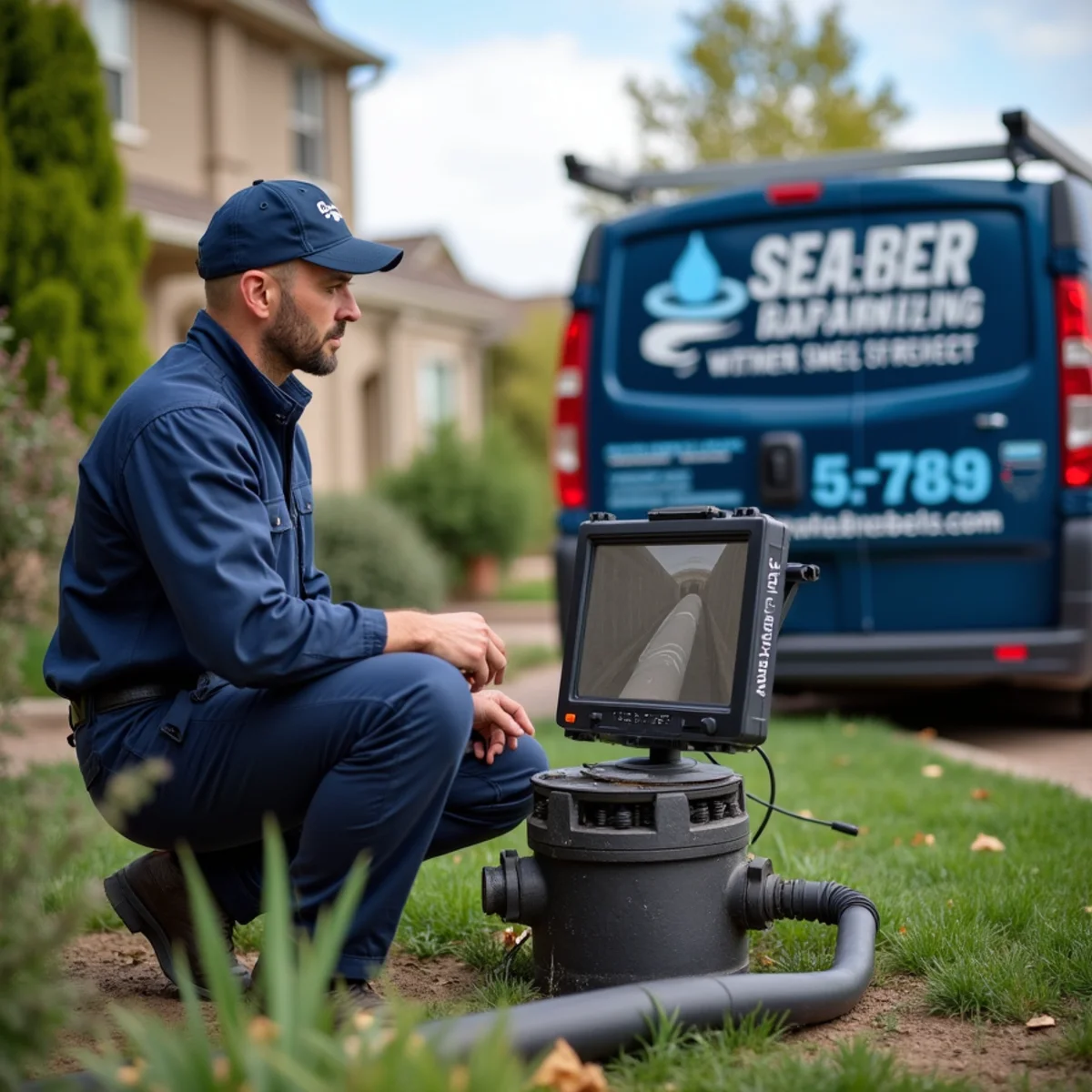 Plumber running a sewer camera inspection in a Wheat Ridge, Colorado yard
