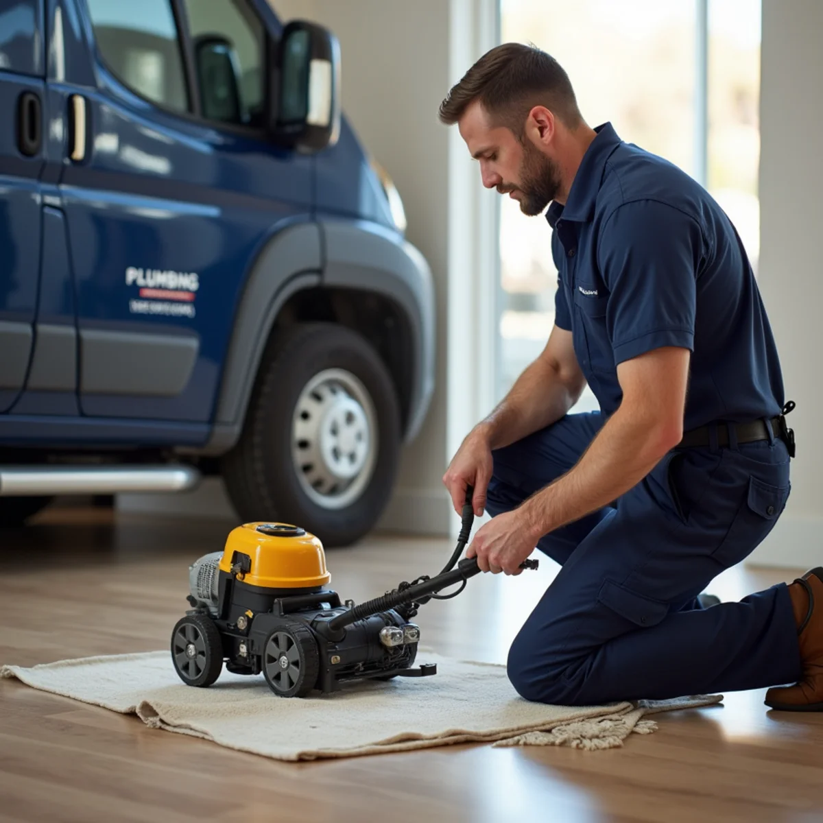 Licensed plumber performing drain cleaning in an Englewood, CO home