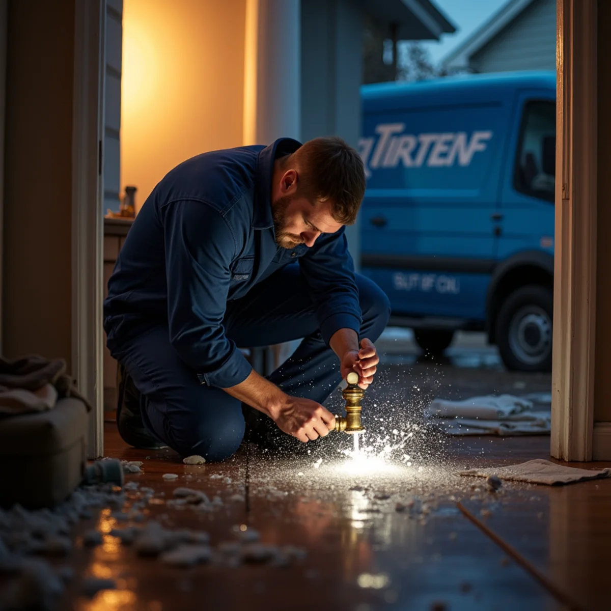Licensed plumber performing emergency plumbing in an Englewood, CO home