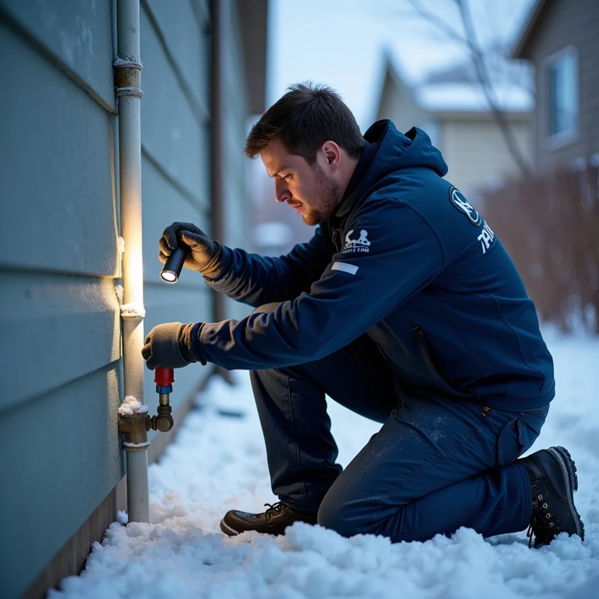 Licensed plumber performing frozen pipe repair in an Englewood, CO home