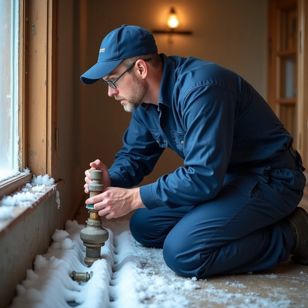 Licensed plumber repairing a frozen pipe in a historic Berthoud, CO home