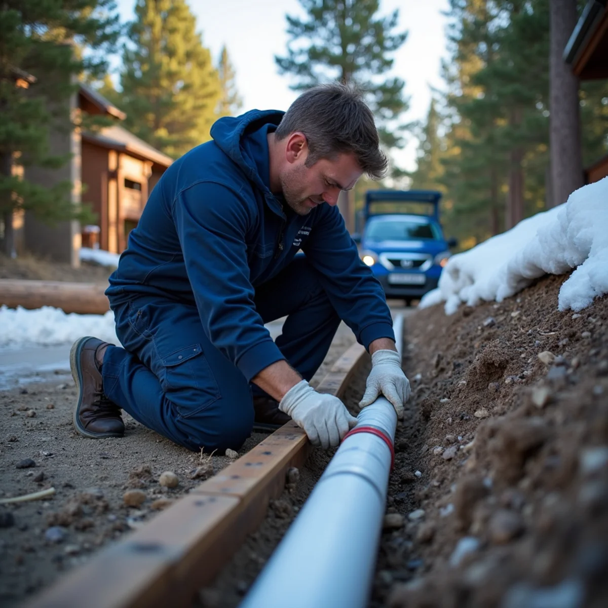 Licensed plumber installing heat-tape on a well line at a Conifer, CO home