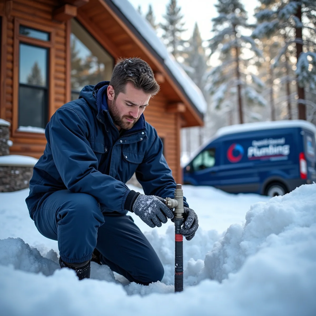 Licensed plumber repairing a frozen well line at an Evergreen, CO mountain home