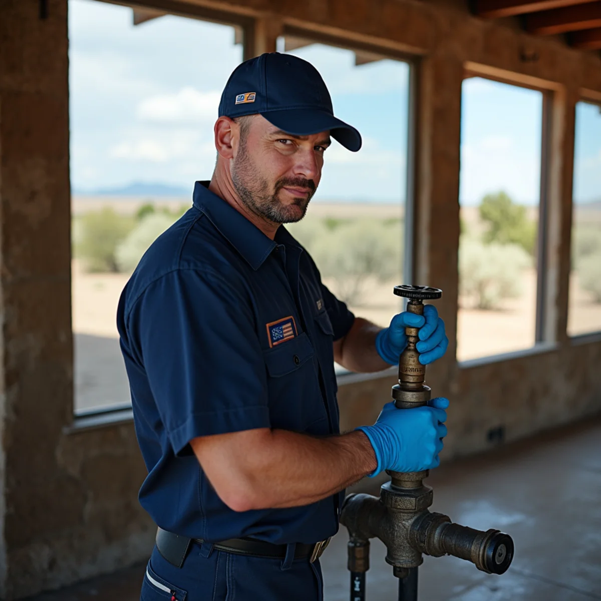 Licensed plumber servicing a well pressure system at a Fort Lupton, CO home