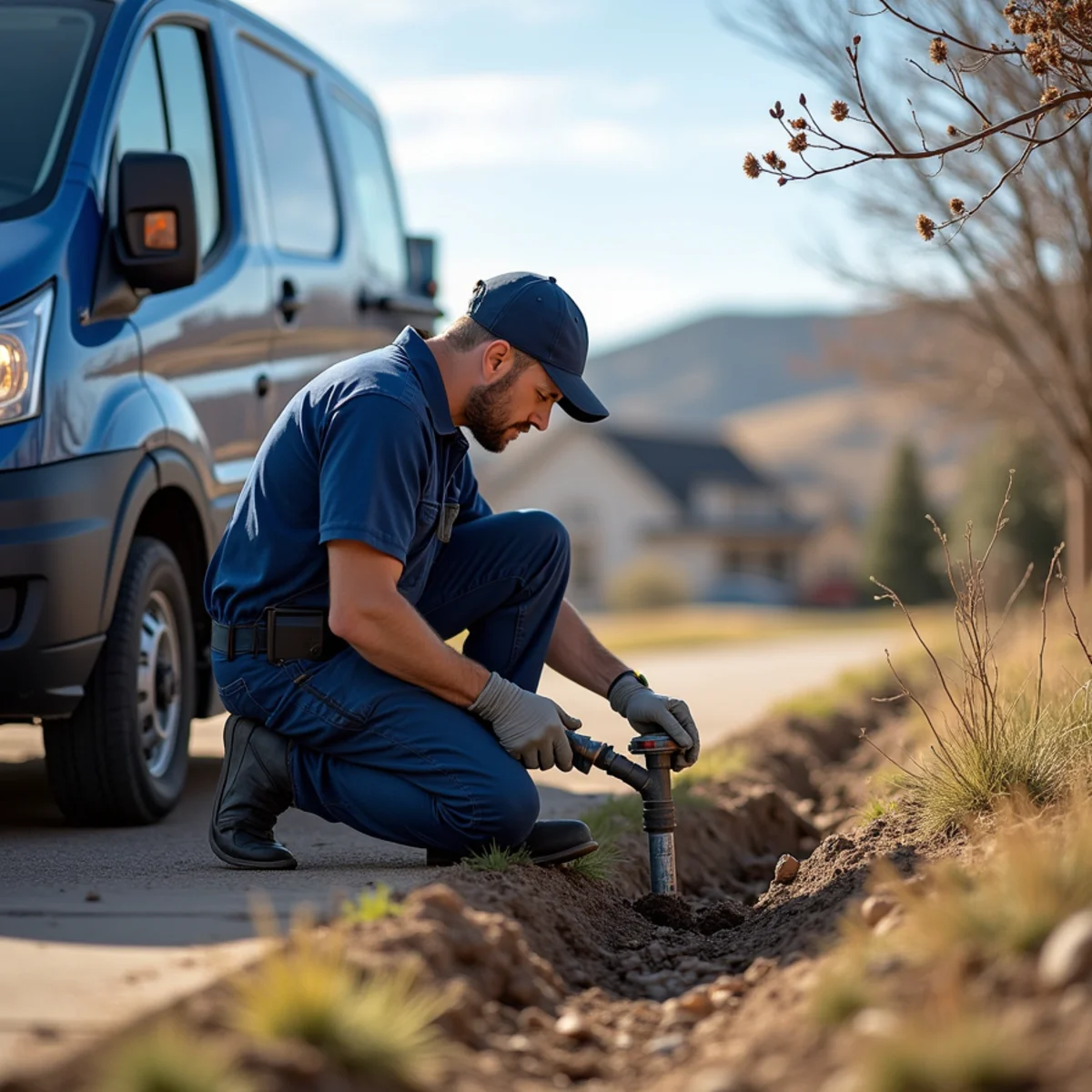 Licensed plumber repairing a sewer line at a Frederick, CO home