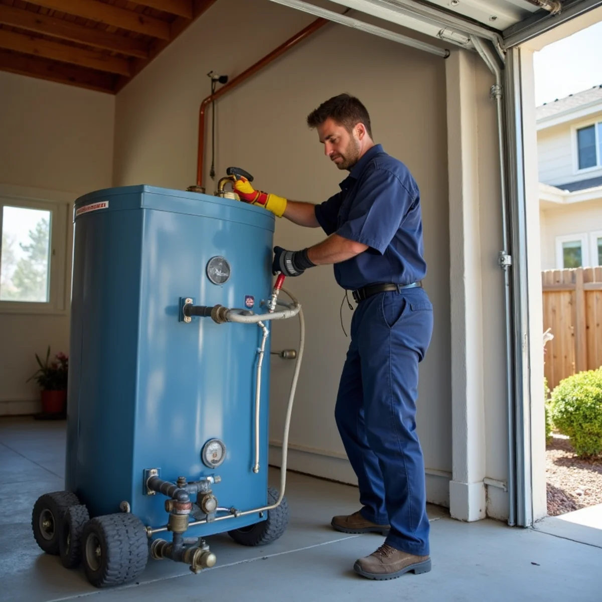 Licensed plumber replacing a water heater in a Highlands Ranch, CO home