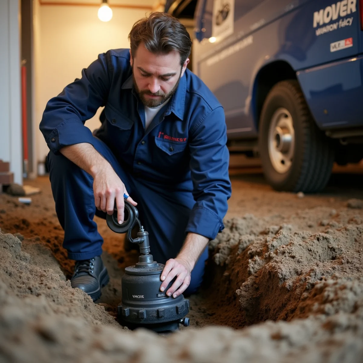 Licensed plumber installing a sump pump in a Longmont, CO basement