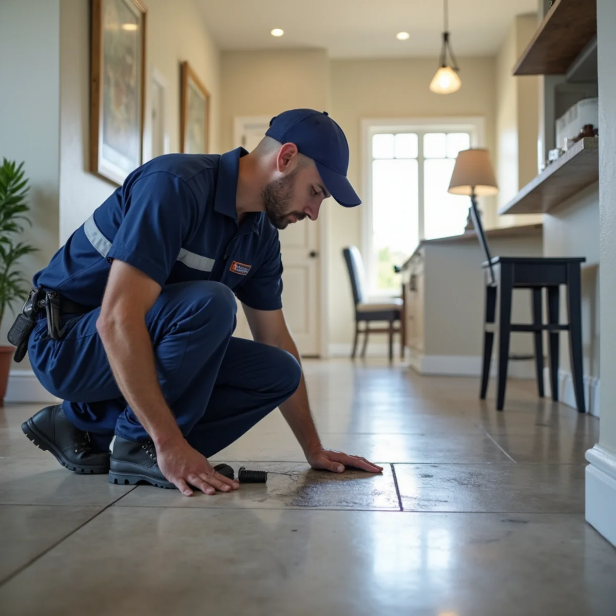 Licensed plumber locating a slab leak in a Stonegate, CO home