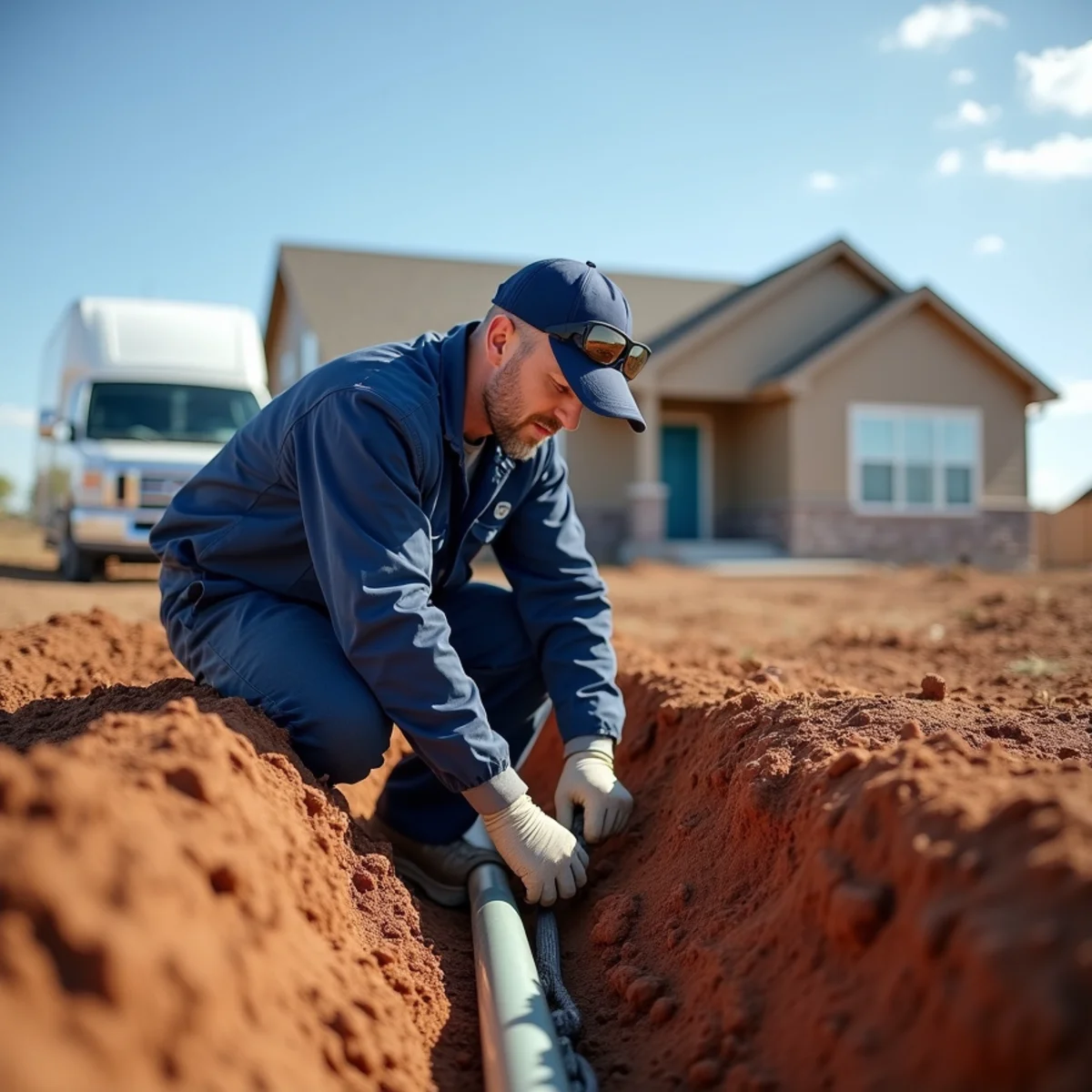 Licensed plumber repairing a clay-soil sewer line at a Windsor, CO home
