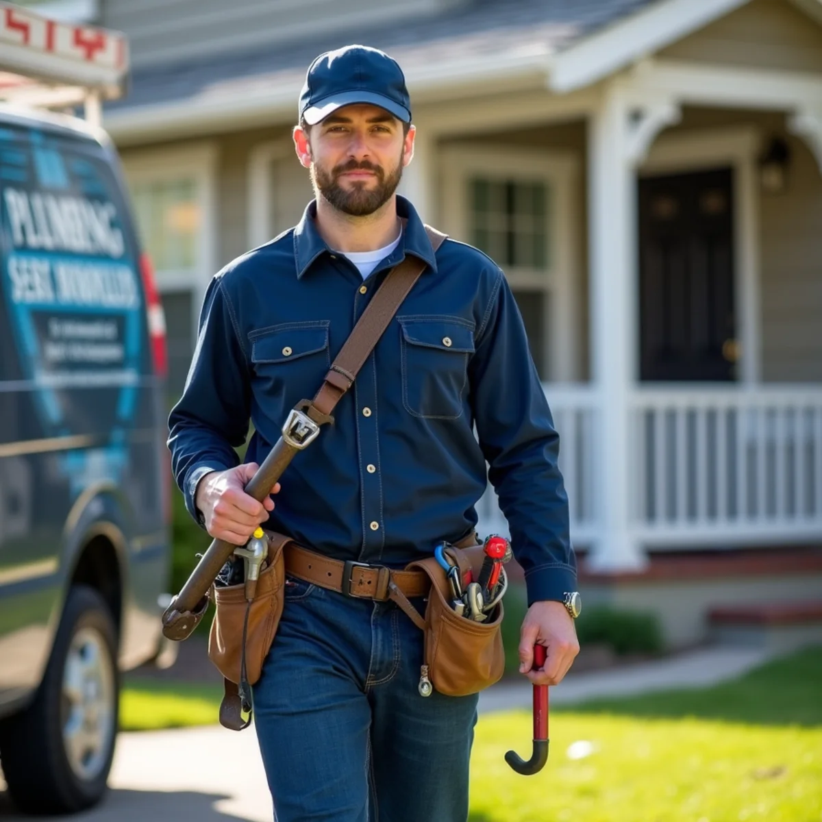 Licensed plumber with tools servicing a home in Englewood, CO